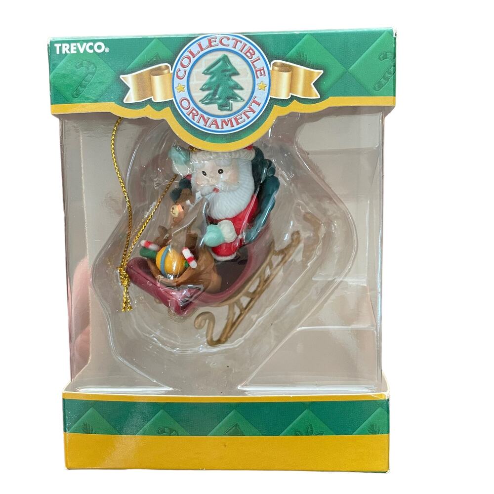 Trevco Christmas Ornament Santa in Sleigh with Toys 201009 Vintage with Box